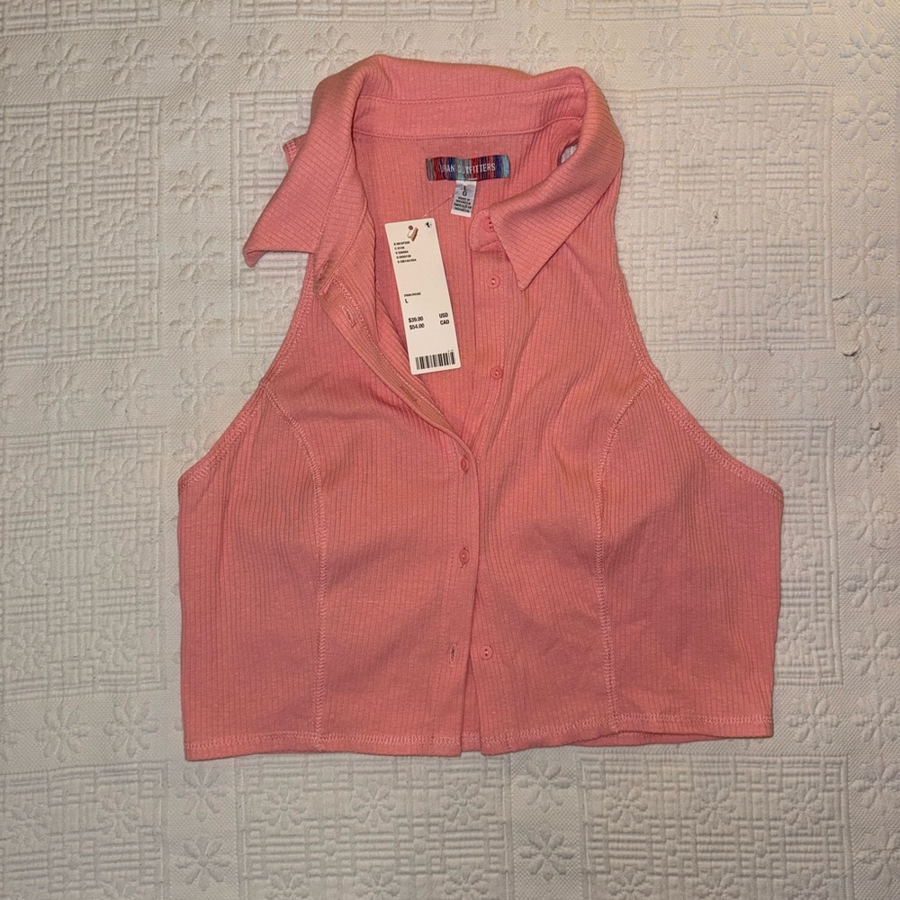 Urban Outfitters Pink Collared Crop Top